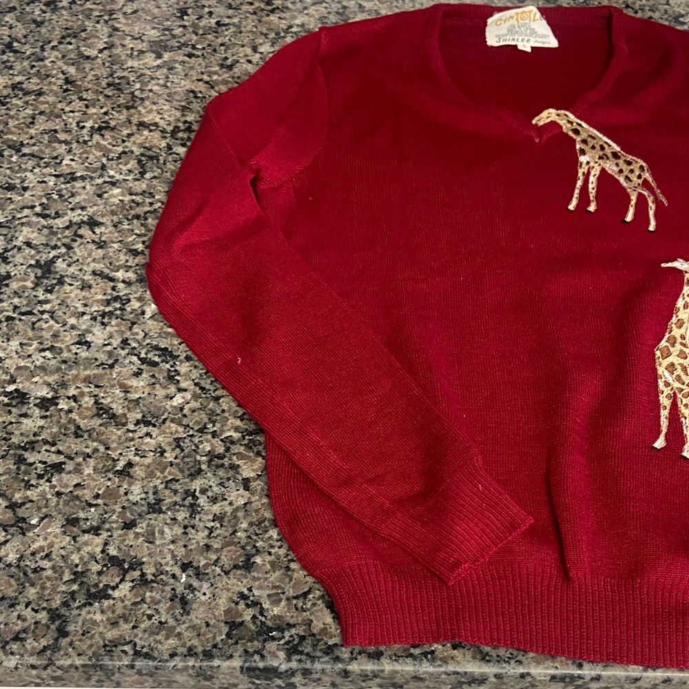 vintage Cyn-Les by Shirlee Designs sweater with giraffe embroidery maroon brown - Picture 8 of 13